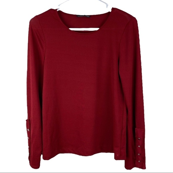 Zara Blouse Top Pullover Red Women’s Size M Long Sleeves Lightweight Stretch - Picture 2 of 7